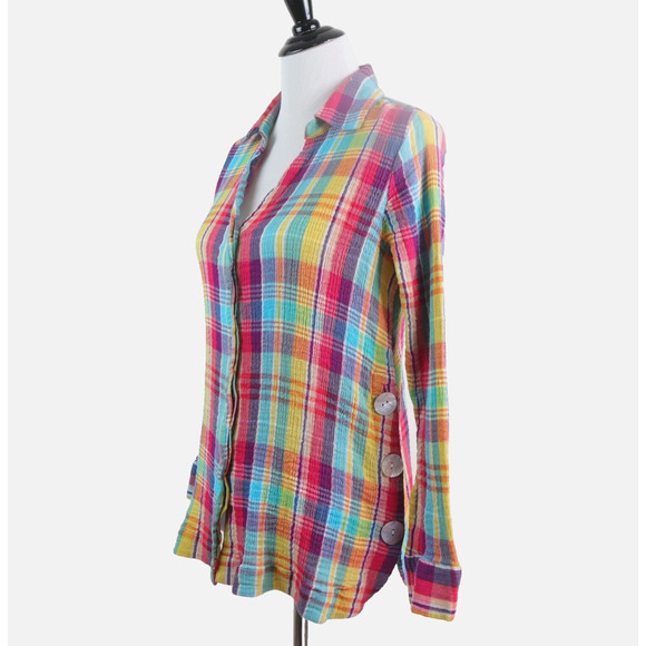 Soft Surroundings Tops - Soft Surroundings Size M Kona Shores Shirt Crinkle Plaid Multicolor